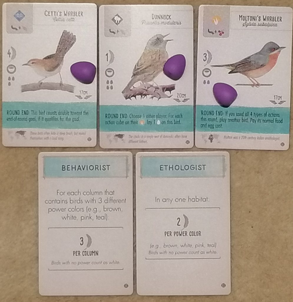 Dunnock and other bird cards from Wingspan
