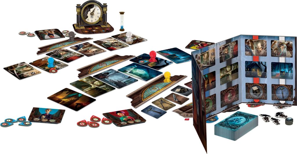 Everything from the Mysterium retail box  and typical set up